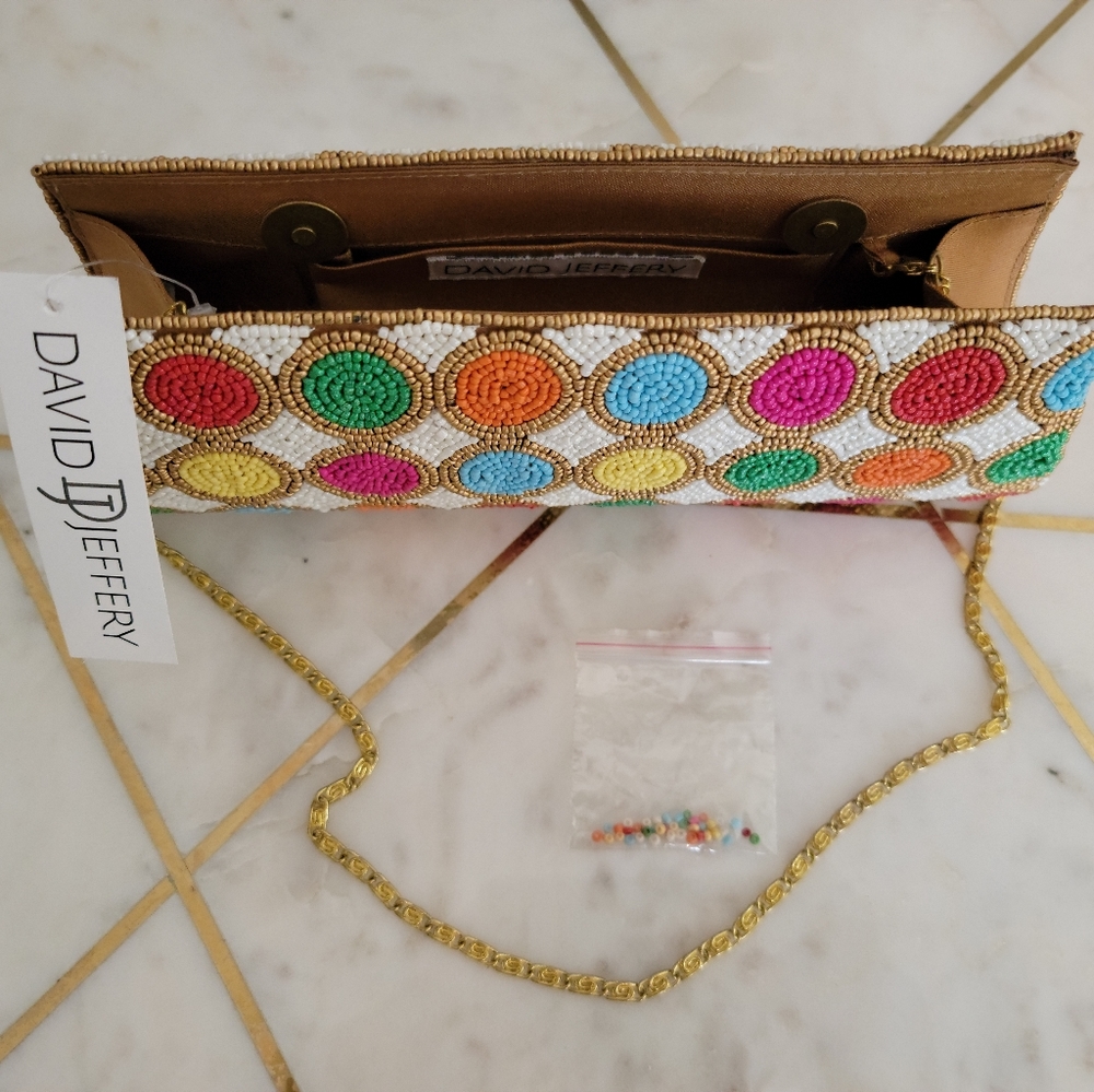 David Jeffrey multicolor hand beaded clutch